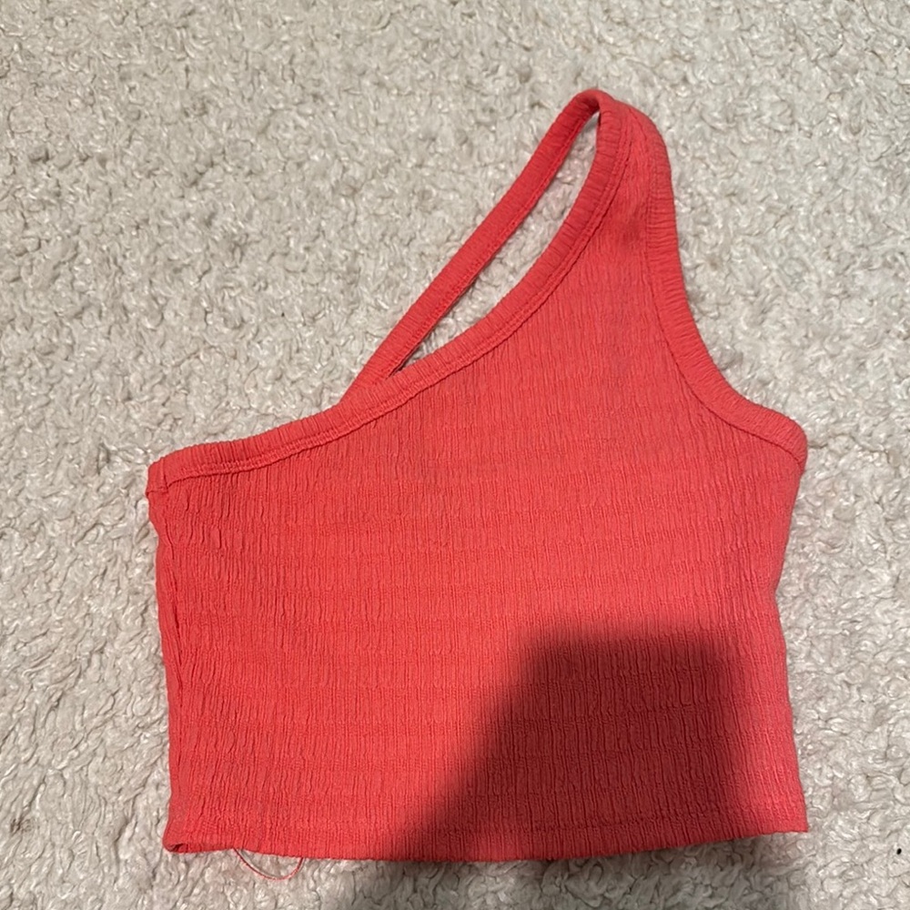 American Eagle Outfitters Orange Asymmetrical Ribbed Tank Top